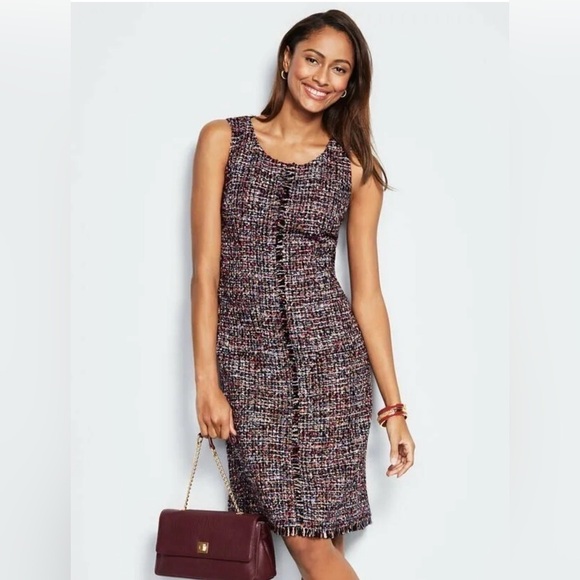 Talbots Women’s Sleeveless Shift Dress Size 14 Tweed Fringe Royalcore - Picture 1 of 15
